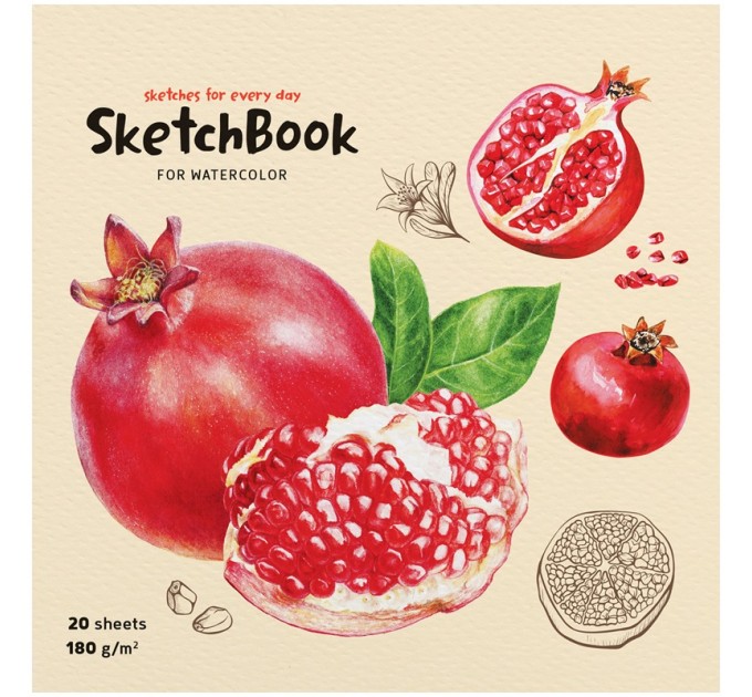 Скетчбук для акварели, на склейке, 190х190 мм, 20 л., «Fruits» Сак20сг_38351