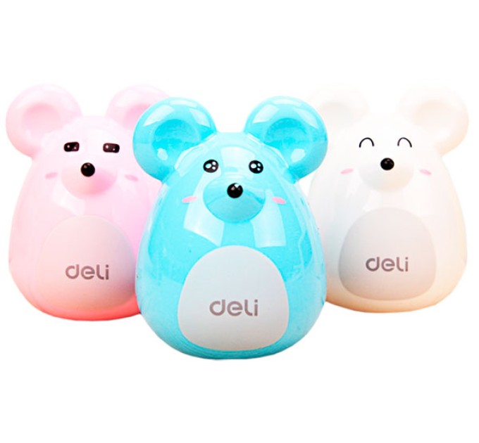 Точилка одинарная с контейнером «Мышонок», Deli 0569