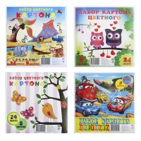 Картон цветной 220х220, 8 цветов, 24 л 19с11