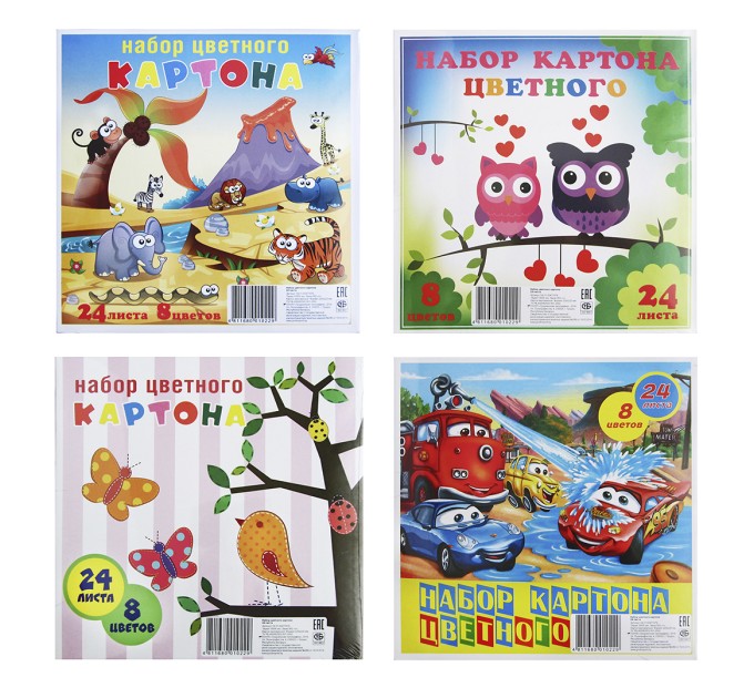 Картон цветной 220х220, 8 цветов, 24 л 19с11