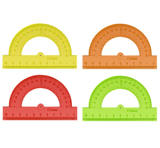 Транспортир 180/10см флюоресцентный прозрачный 210тр