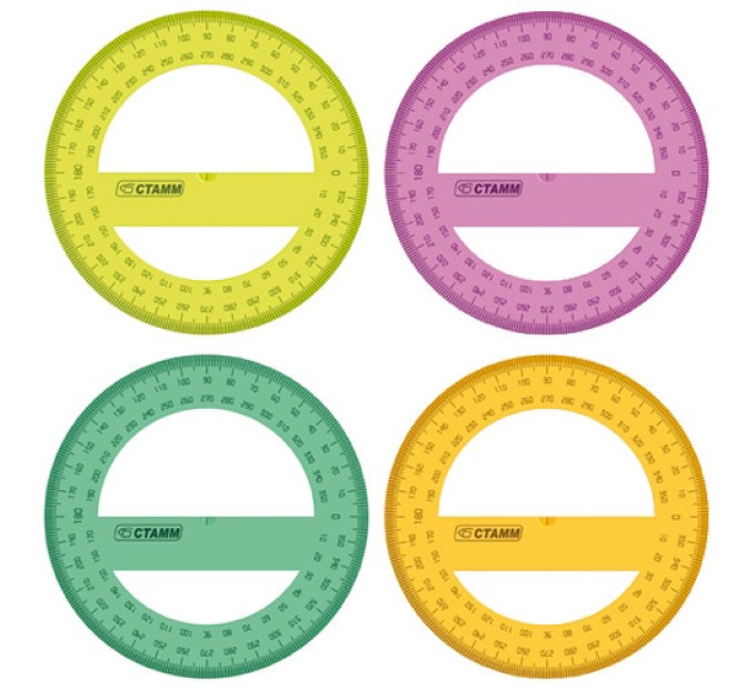 Транспортир 360/10 см, флуоресцентный, прозрачный, «Neon Crystal» 41тр