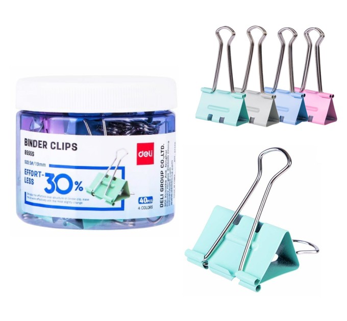 Зажим Deli, 19 мм, цветной, металлический 8555S