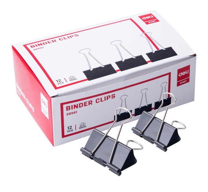 Зажим Deli, 51 мм, черный, 12 шт/уп 38561