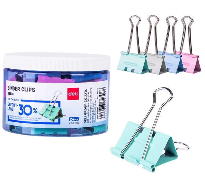 Зажим Deli, 32 мм, цветной, металлический 8553S