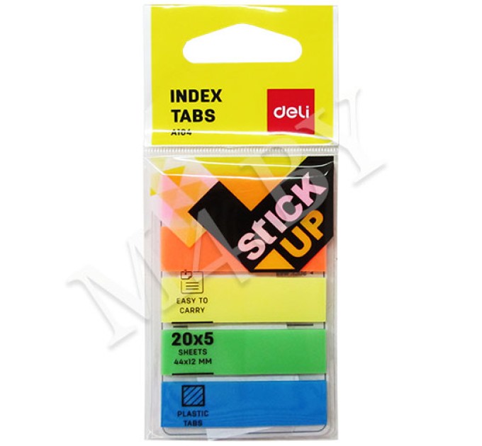 Закладки пластиковые Deli, 5 цветов, 44х12, 20 л A10402