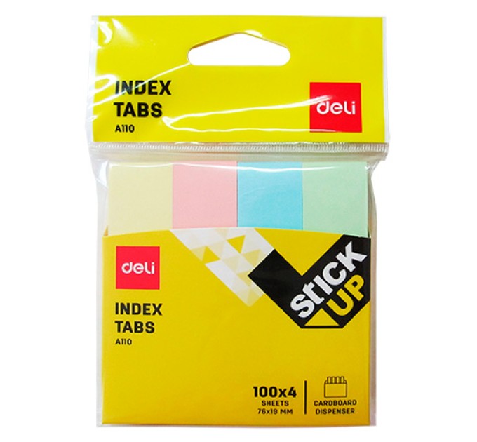 Закладки Deli с липким слоем, 4 цвета, 19х76, 100 л 11002А